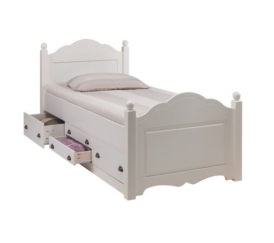 Lit Enfant Blanc 4 Tiroirs 90 X 190 Cm