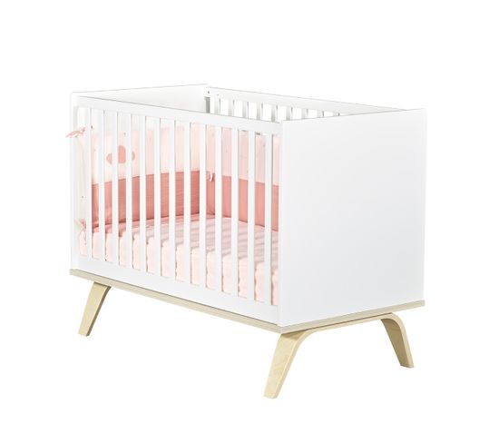 Lit Bébé 60x120 Serena - Blanc Et Bois