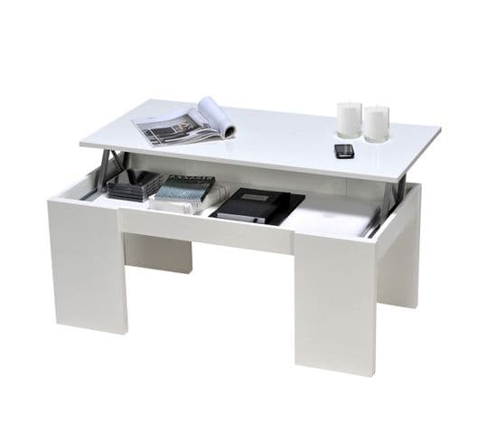 Table Basse Plateau Relevable Newton Blanche