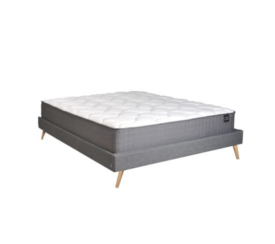 Lit Borea 140x190 Tissu + 1 Sommier + 1 Matelas Carlton / Gris Foncé