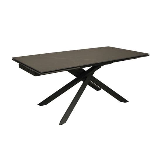 Table à Manger Extensible 180x90cm Osiris + 2 Allonges De 50cm- 12 Personnes- Noir Effet Marbre