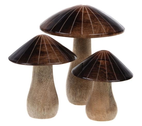 Champignons Décoratifs En Bois De Manguier (lot De 3)