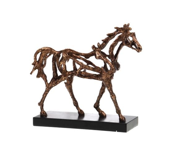 Cheval En Marche Doré Martelé 21 Cm