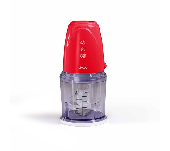 Hachoir Électrique Multifonction Rouge Livoo Dop207r - Capacité 0,5l - 2 Vitesses