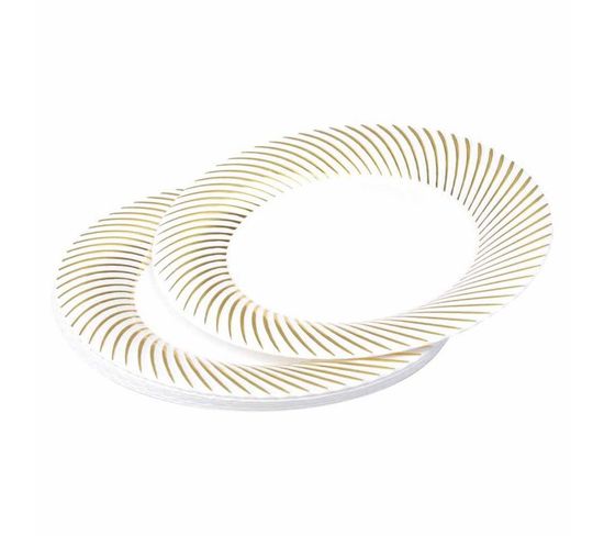 Lot De 6 Assiettes En Plastique Réutilisable "ava" 23cm Blanc Et Or