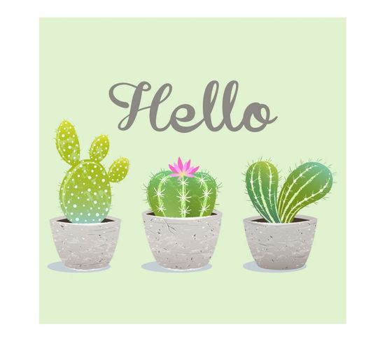 Lot De 20 Serviettes En Papier "hello Cactus" 33x33cm Vert