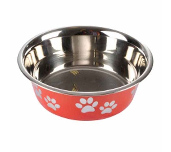 Gamelle Pour Chien et Chat "motifs Pattes" 17cm Rouge