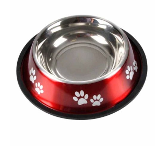 Gamelle Antidérapante Chien et Chat "pattes" 25cm Rouge