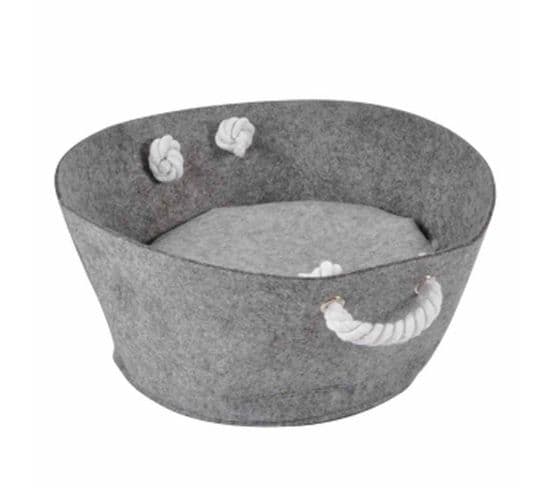 Panier Pour Chien Et Chat "anses En Corde" 40cm Gris