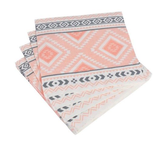 Lot De 20 Serviettes En Papier "ethnic" 33x33cm Rose