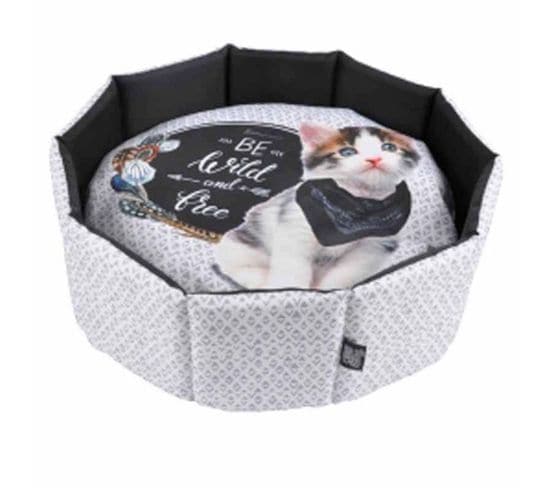 Panier Rond Pour Chat "be Wild And Free" 48cm Gris