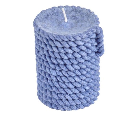 Bougie Pilier Effet Cordage "blue Wave" 8cm Bleu Foncé