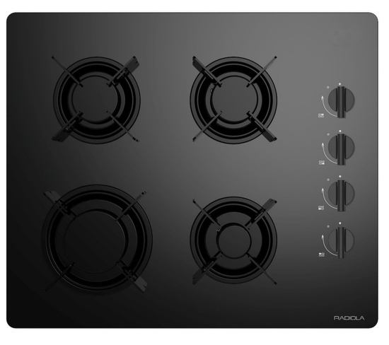 Ratg4n - Plaque De Cuisson Gaz - 4 Foyers - Largeur 60cm - Allumage 1 Main - Noir