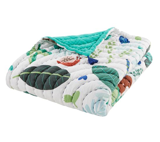 Couvre Lit Boutis Catimini Motif Jungle - 120x150 Cm - 100% Coton Matelassé - Vert Et Blanc