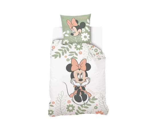 Disney - Housse De Couette Minnie 140x200 Cm - 100% Coton - Vert