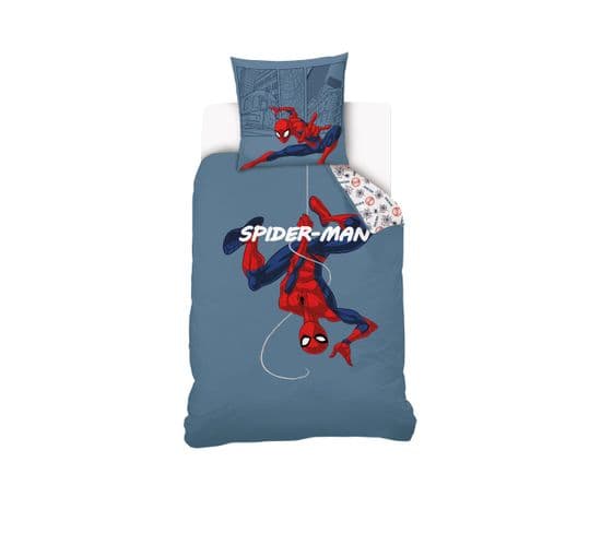 Marvel - Housse De Couette Spiderman 140x200 Cm - 100% Coton - Bleu