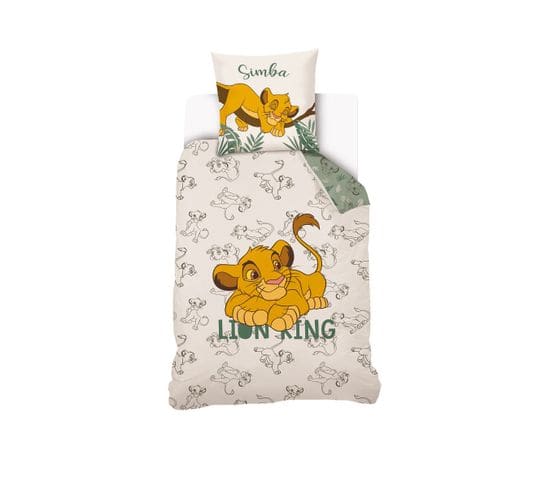 Housse De Couette Le Roi Lion Simba Disney 140x200 Cm - 100% Coton - Ecru