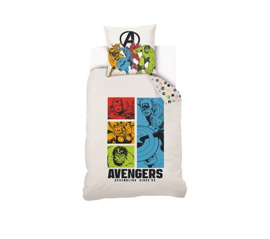 Housse De Couette Avengers Marvel 140x200 Cm - 100% Coton - Blanc