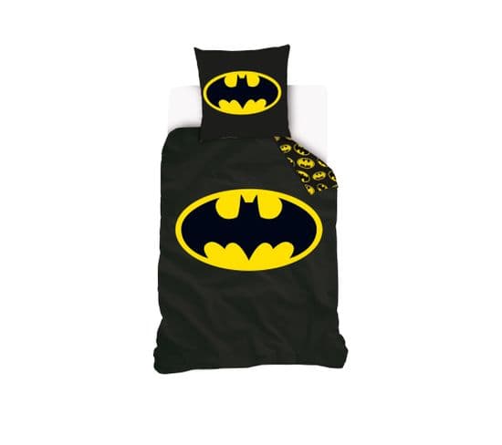 Housse De Couette Batman Logo 140x200 Cm - 100% Coton - Noir