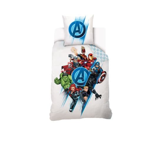Housse De Couette Avengers Team Marvel 140x200 Cm - 100% Coton - Blanc