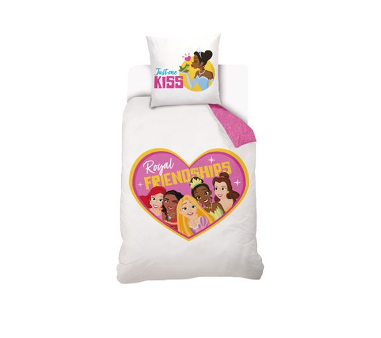 Housse De Couette Disney Princesses Cœur 140x200 Cm - 100% Coton - Blanc