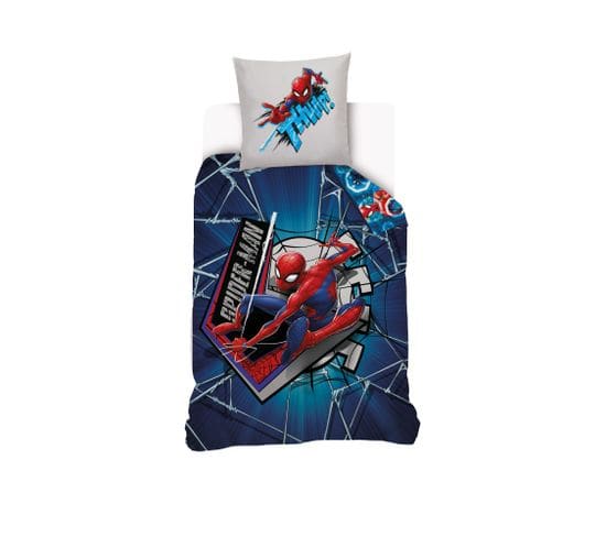 Housse De Couette Spiderman Marvel 140x200 Cm - 100% Coton - Bleu
