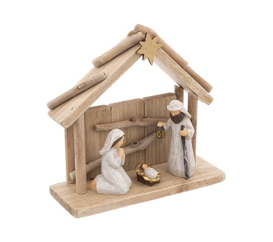 Crèche De Noël Sculptée Avec 3 Santons 20 X 19 Cm