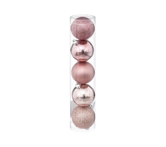 Déco De Sapin Lot De 5 Boules De Noël D 5 Cm - Rose