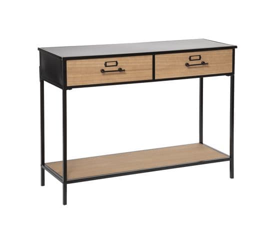 Meuble Console 2 Tiroirs En Bois Et Métal Noir H 84.5 Cm