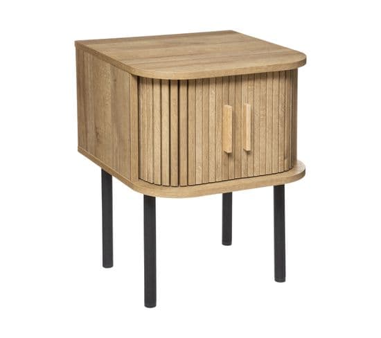 Table D'appoint Table De Chevet 2 Portes En Bois Et Pieds En Acier Noir H 53 Cm