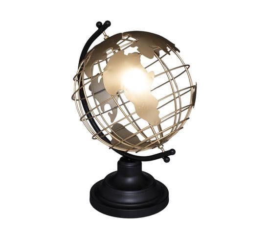 Objet Déco Globe En Métal Doré H 28.cm