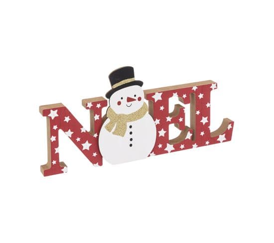 Mot Noël En Bois Avec Bonhomme De Neige L 30 Cm