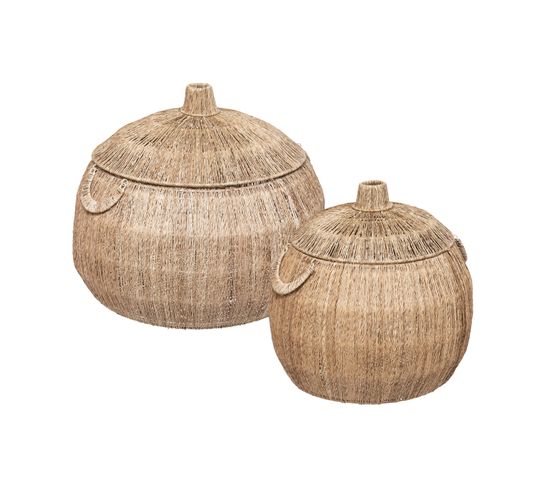 Set De 2 Paniers De Rangement En Jute Avec Couvercle