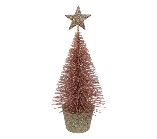 Sapin Déco De Noël "paillette" 15cm Rose