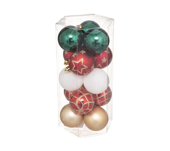 Déco De Sapin Lot De 15 Boules De Noël D 5 Cm - Vert Rouge Et Or