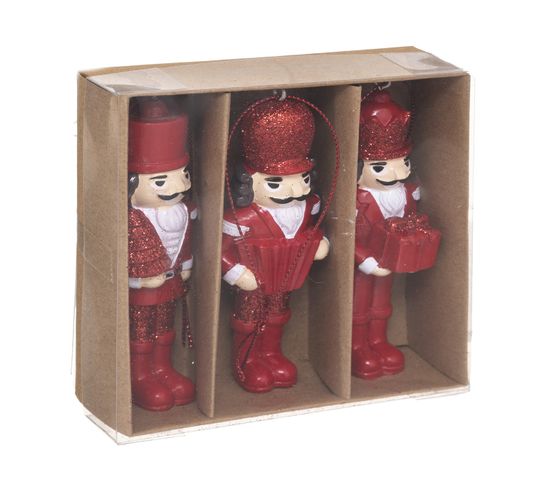 Sujet De Noël Lot De 3 Casse-noisette Rouge Pailleté En Résine