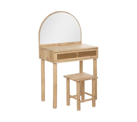 Coiffeuse Et Tabouret En Bois Avec Miroir Pour Chambre D'enfant