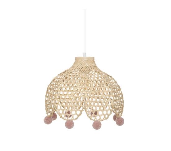 Luminaire Suspension En Bambou Avec Pompons D 28 Cm Pour Chambre D'enfant