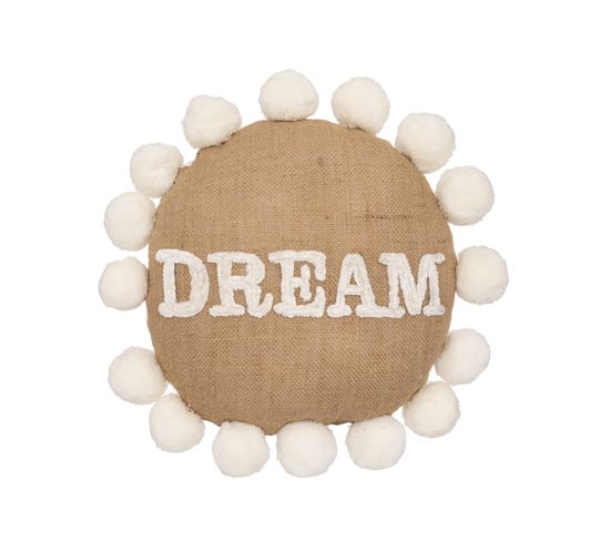 Coussin Rond Dream En Jute Et Coton Avec Pompons D 30 Cm