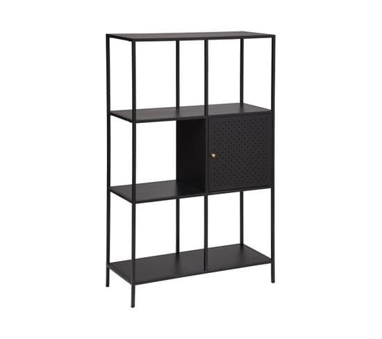 Meuble Bibliothèque Étagère 1 Porte En Métal Noir 80 X 137.7 Cm