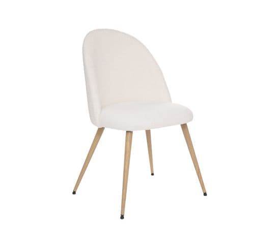 Chaise De Table Tissu Blanc à Bouclettes Et Pieds En Métal Aspect Bois