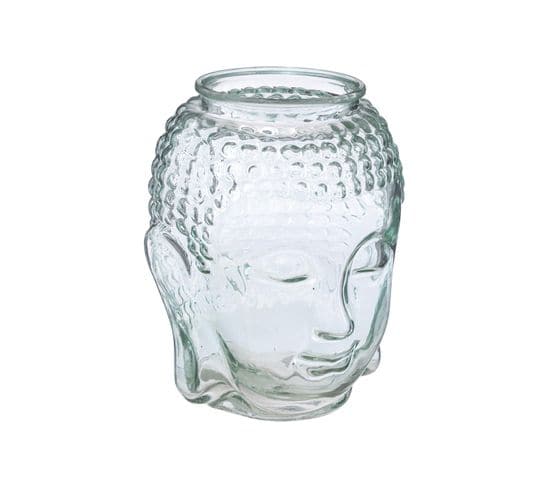 Vase Bouddha En Verre Transparent H 28  Cm