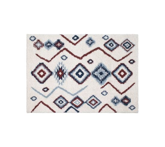 Tapis Décoratif Ivoire Bleu Et Terracotta Esprit Berbère 160 X 230 Cm