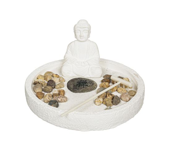 Jardin Zen Bouddha Sur Un Plateau Avec Décorations