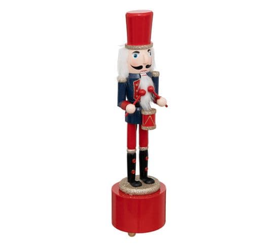 Déco De Noël Casse-noisette Musical Rouge Et Bleu En Bois H 31.5 Cm