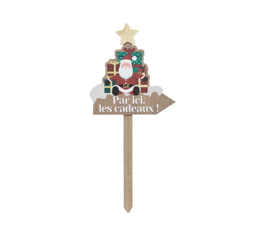 Pancarte Père Noël En Bois Avec Cadeaux Et Message H 60 Cm