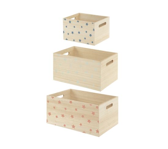 Lot De 3 Caisses De Rangement Enfant Cagettes En Bois Déco Étoile