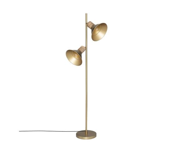 Lampadaire En Métal Doré Et Bois De Manguier H 151 Cm