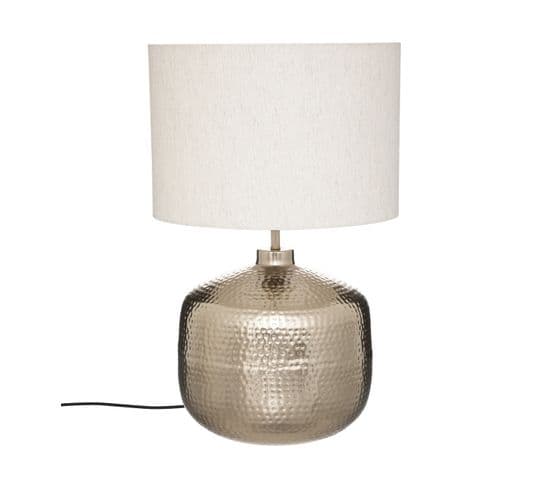 Lampe À Poser En Métal Martelé Champagne H 52 Cm