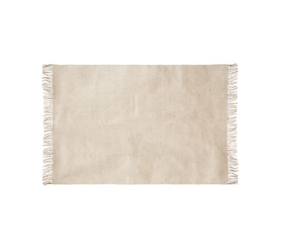 Tapis Décoratif En Coton Ivoire  Et  Franges En Jute 120 X 170 Cm